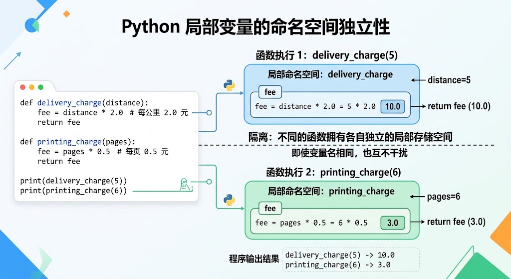 Python 局部变量的命名空间独立性示意图