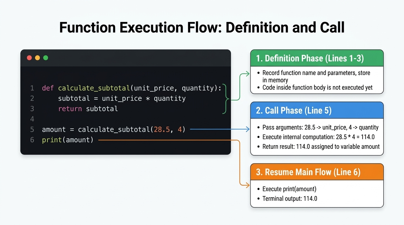 Function Execution Flow: Definition and Call Diagram